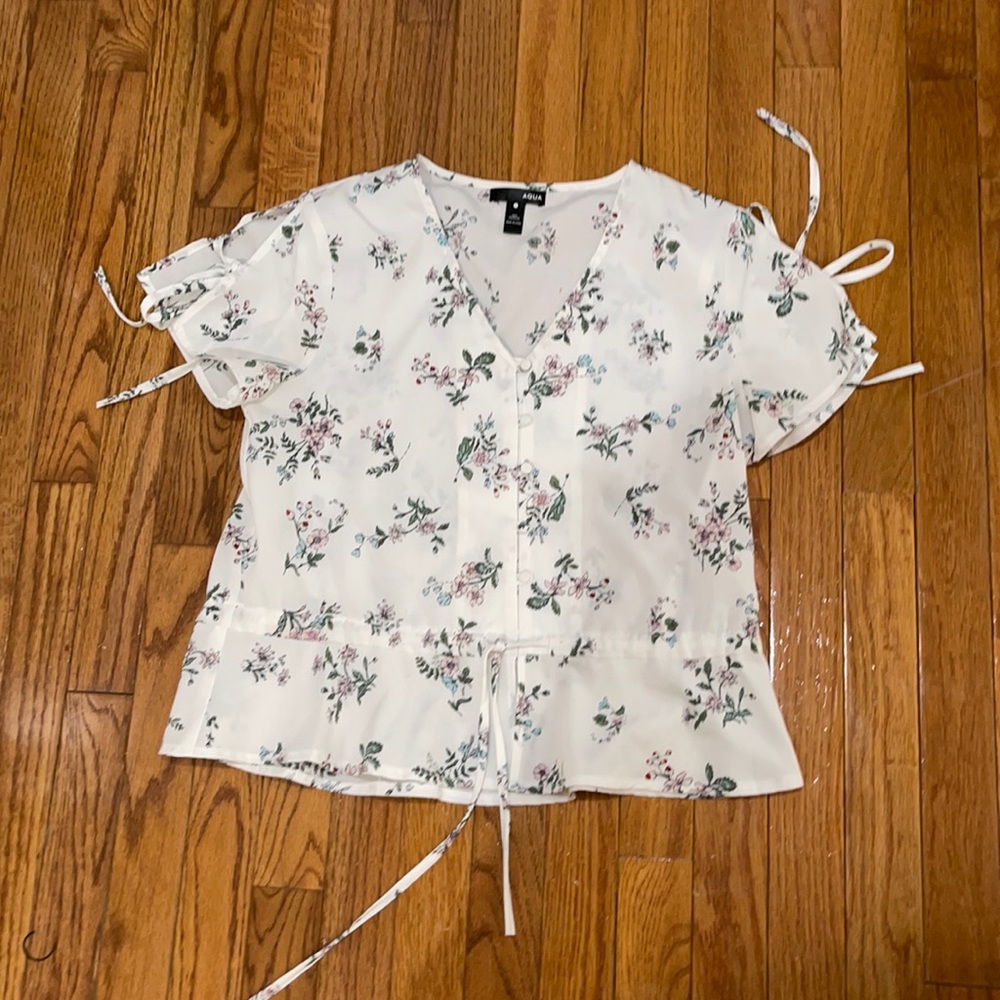 Aqua white floral top